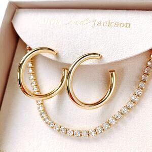 Olivia & Jackson Cubic Zirconia Necklace Earrings Set Gold Plated Tennis Jewelry